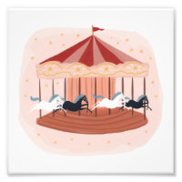 Watercolor Cute pink carousel Photo Print