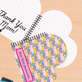 Watercolor Cute Pink Dinosaur with Bow Notebook