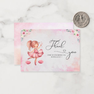 Watercolor cute pink girl ballet baby shower tha Card