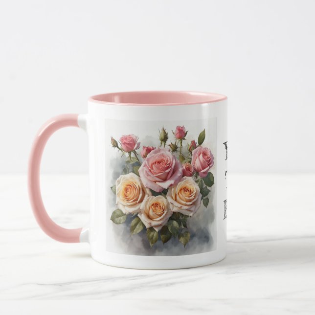 Watercolor Cute Pink Roses Flower Floral Mug (Left)