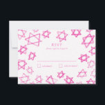 Watercolor Cute Pink Star of David Bar Bat Mitzvah RSVP Card<br><div class="desc">Perfect response RSVP card for a bat mitzvah, bar mitzvah or other Jewish celebration! Hand made watercolor art for you on the front and back side! FULLY CUSTOMIZABLE! Click on “Personalise” above to edit the text. Click "edit using design tool" to adjust the fonts, colours and placements and to delete...</div>