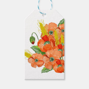 Watercolor cute poppy flowers gift tags