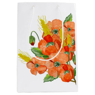 Watercolor cute poppy flowers medium gift bag