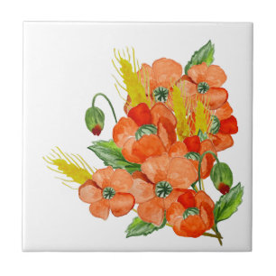 Watercolor cute poppy flowers stone coaster