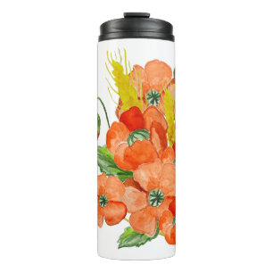 Watercolor cute poppy flowers thermal tumbler