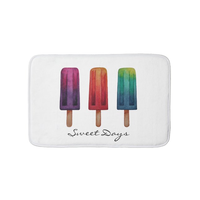 Watercolor Cute Popsicle Ice Creams Bath Mat (Front)