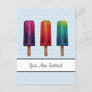 Watercolor Cute Popsicle Ice Creams Invitation Postcard