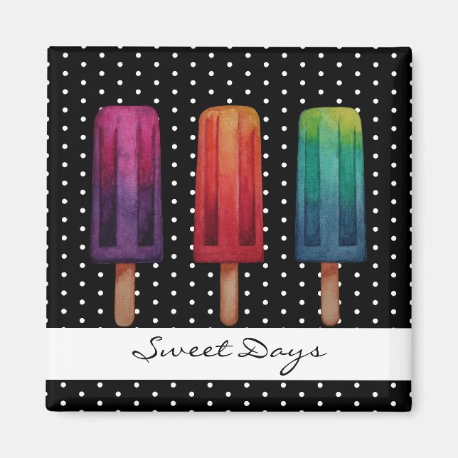 Watercolor Cute Popsicle Ice Creams Magnet (Front)