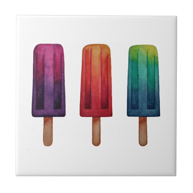 Watercolor Cute Popsicle Ice Creams Tile (Front)
