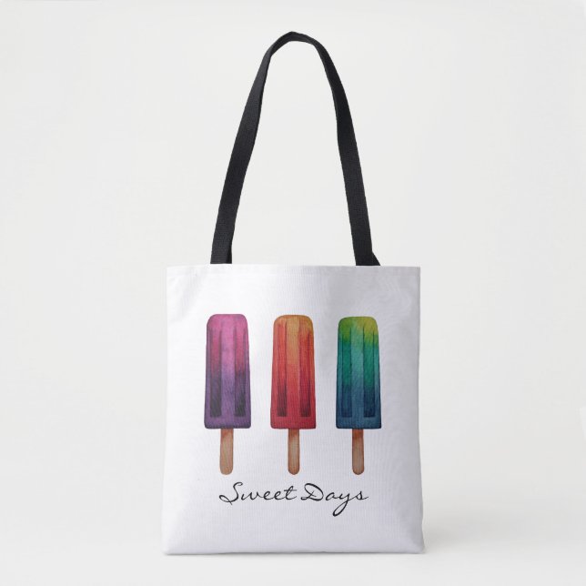 Watercolor Cute Popsicle Ice Creams Tote Bag (Front)