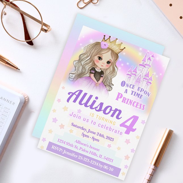 Watercolor cute princess birthday invitation (Creator Uploaded)