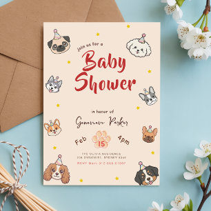 Watercolor Cute Puppy Dog Baby Shower Invitation
