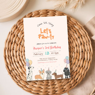 Watercolor Cute Puppy Dog Pet Birthday Party Invitation