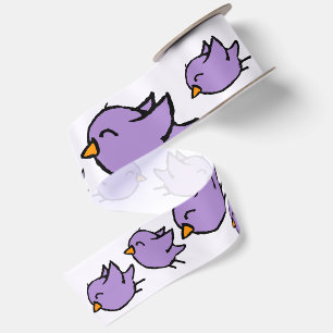 Watercolor Cute Purple Bird Drawing Satin Ribbon