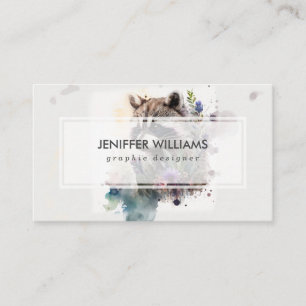 Watercolor Cute Raccoon Spring Flowers Business Card