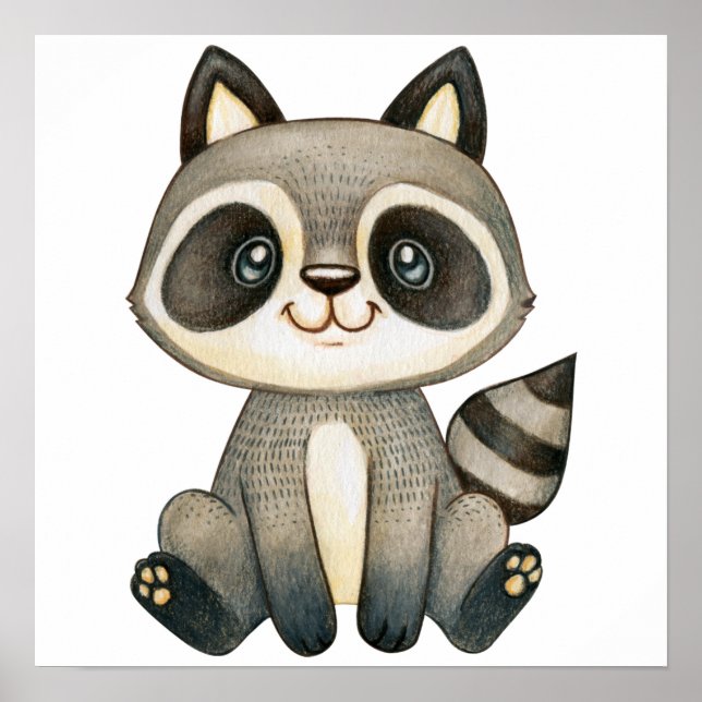 Watercolor Cute Racoon  Poster (Front)