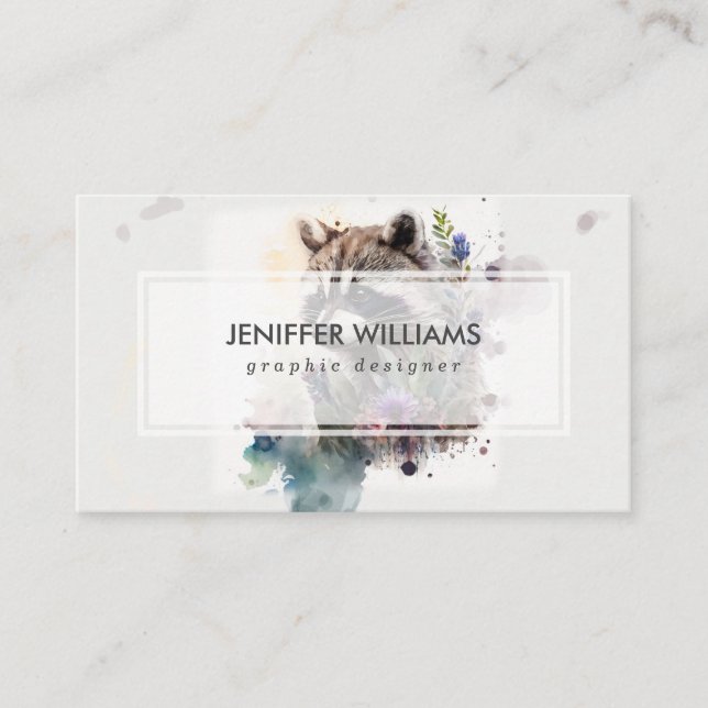 Watercolor Cute Racoon Spring Flowers          Business Card (Front)