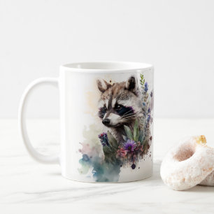Watercolor Cute Racoon Spring Flowers Coffee Mug