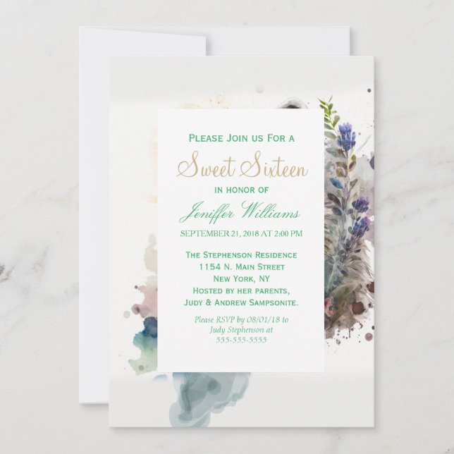 Watercolor Cute Racoon Spring Flowers         Invitation (Front)