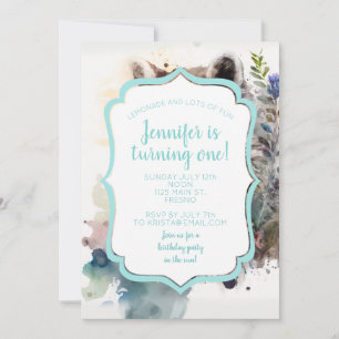 Watercolor Cute Racoon Spring Flowers        Invitation
