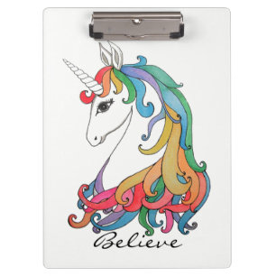 Watercolor cute rainbow unicorn clipboard