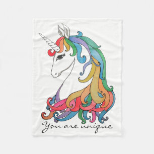 Watercolor cute rainbow unicorn fleece blanket