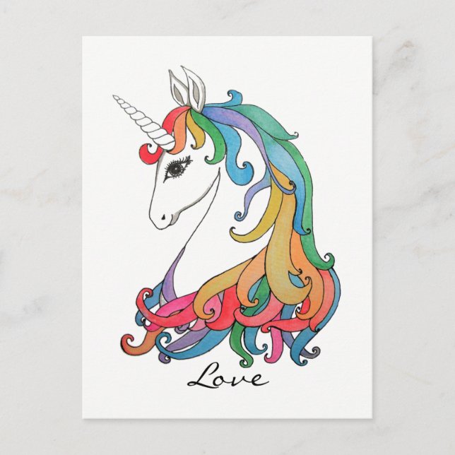 Watercolor cute rainbow unicorn postcard (Front)