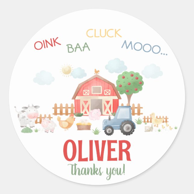 Watercolor Cute Red Barnyard Farm Animal  Classic Round Sticker (Front)