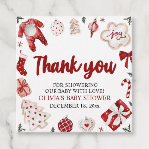 Watercolor Cute Red Christmas Winter Baby Shower Favour Tags