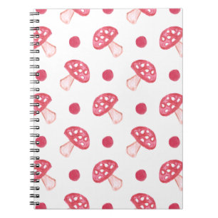 watercolor cute red mushrooms and polka dots notebook