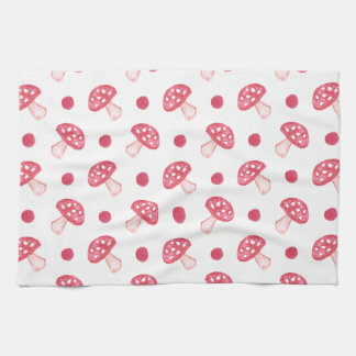 watercolor cute red mushrooms and polka dots tea towel