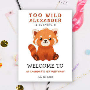 Watercolor Cute Red Panda 1st Birthday Poster