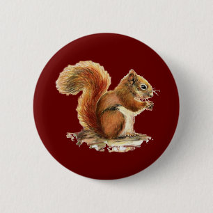 Watercolor Cute Red Squirrel Animal Nature 6 Cm Round Badge