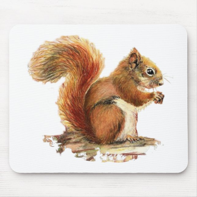 Watercolor Cute Red Squirrel Animal Nature Mouse Pad (Front)