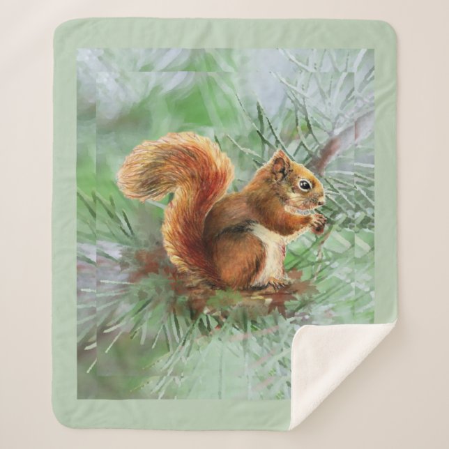 Watercolor Cute Red Squirrel Wildlife Animal Art Sherpa Blanket (Front)