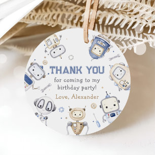 Watercolor Cute Robot Kids Birthday Party Favour Tags