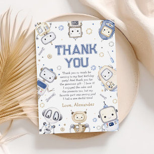 Watercolor Cute Robot Kids Birthday Party Thank You Card