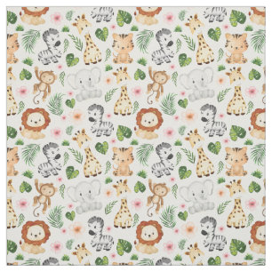 Watercolor Cute Safari Animals for Kids Fabric