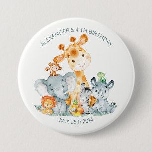 Watercolor Cute Safari Jungle Animals Birthday 7.5 Cm Round Badge