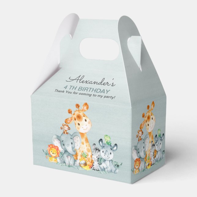 Watercolor Cute Safari Jungle Animals Birthday Favour Box (Front Side)