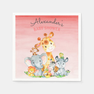 Watercolor Cute Safari Jungle Baby Shower Napkin