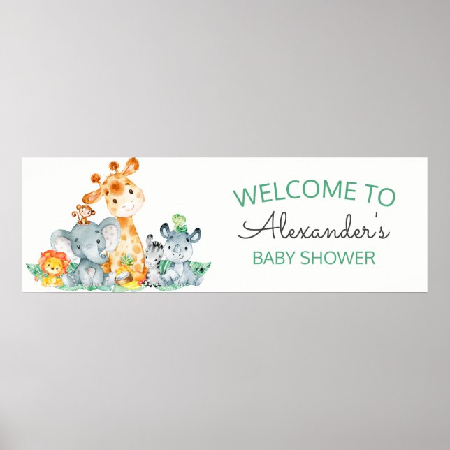 Watercolor Cute Safari Jungle Baby Shower Poster (Front)