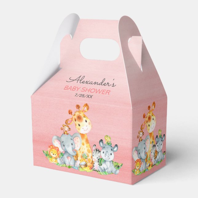 Watercolor Cute Safari Jungle Girl Baby Shower Favour Box (Front Side)