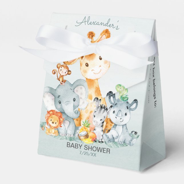 Watercolor Cute Safari Jungle Girl Baby Shower Favour Box (Front Side)