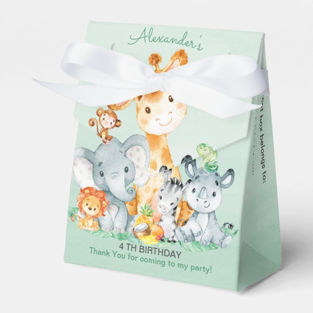 Watercolor Cute Safari Jungle Girl Birthday Favour Box (Front Side)