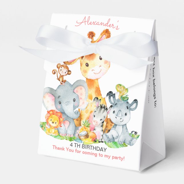 Watercolor Cute Safari Jungle Girl Birthday Favour Box (Front Side)