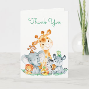 Watercolor Cute Safari Jungle Thank You Card