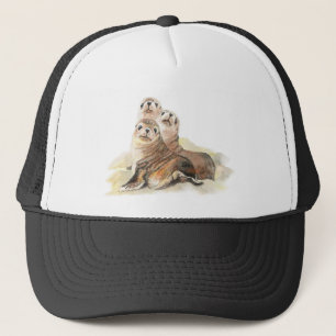Watercolor Cute Seal Animal Family Art Trucker Hat
