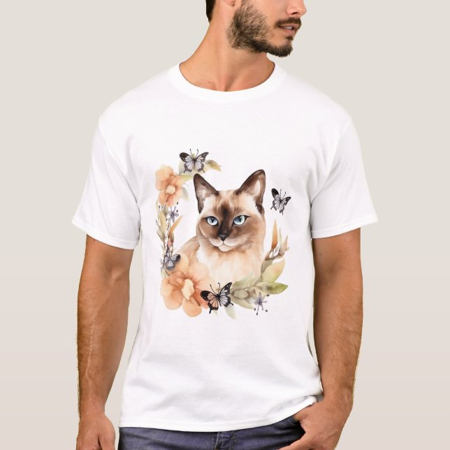 Watercolor Cute Siamese Cat  T-Shirt (Front)