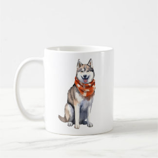 Watercolor Cute Siberian Husky Dog Coffee Mug